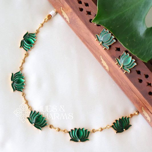 GOLDEN PADMA ENAMEL NECKLACE SET (Colours available)