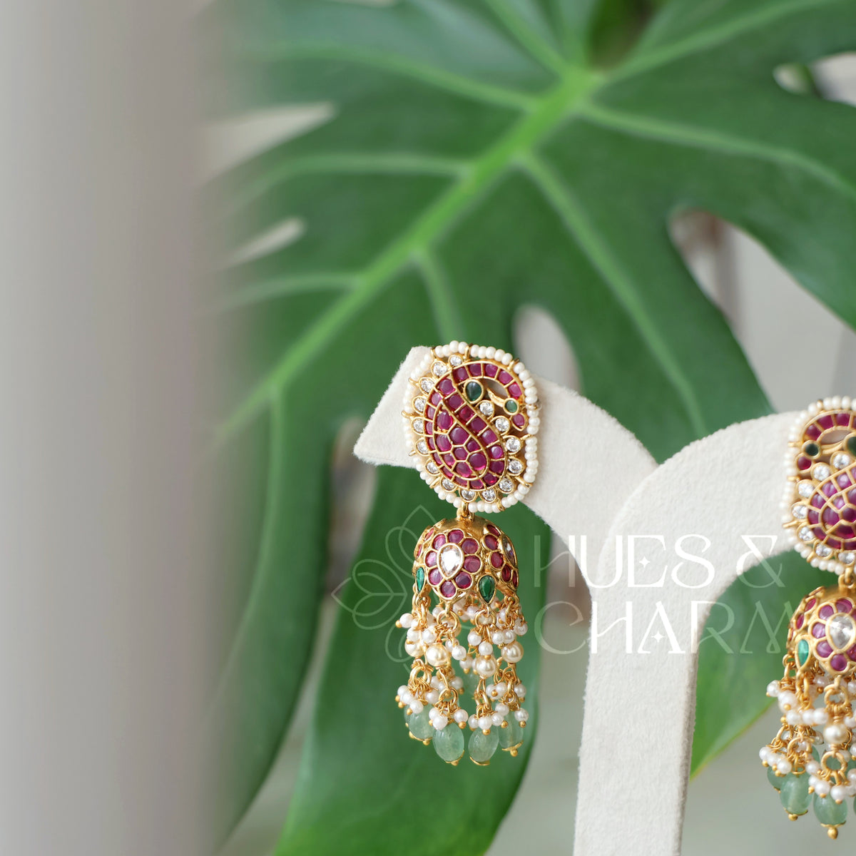 GOLDEN STATEMENT MAYURINI KEMP RAGA JHUMKA WITH PEARLS| PREMIUM JEWELLERY