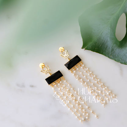 GOLDEN LAYERED LOTUS PEARL EARRINGS  (COLOURS AVAILABLE)