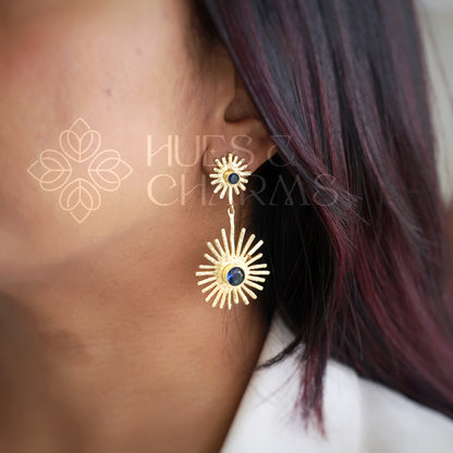 GOLDEN SUNBEAM DUO DROPS EARRINGS (COLOURS AVAILABLE)