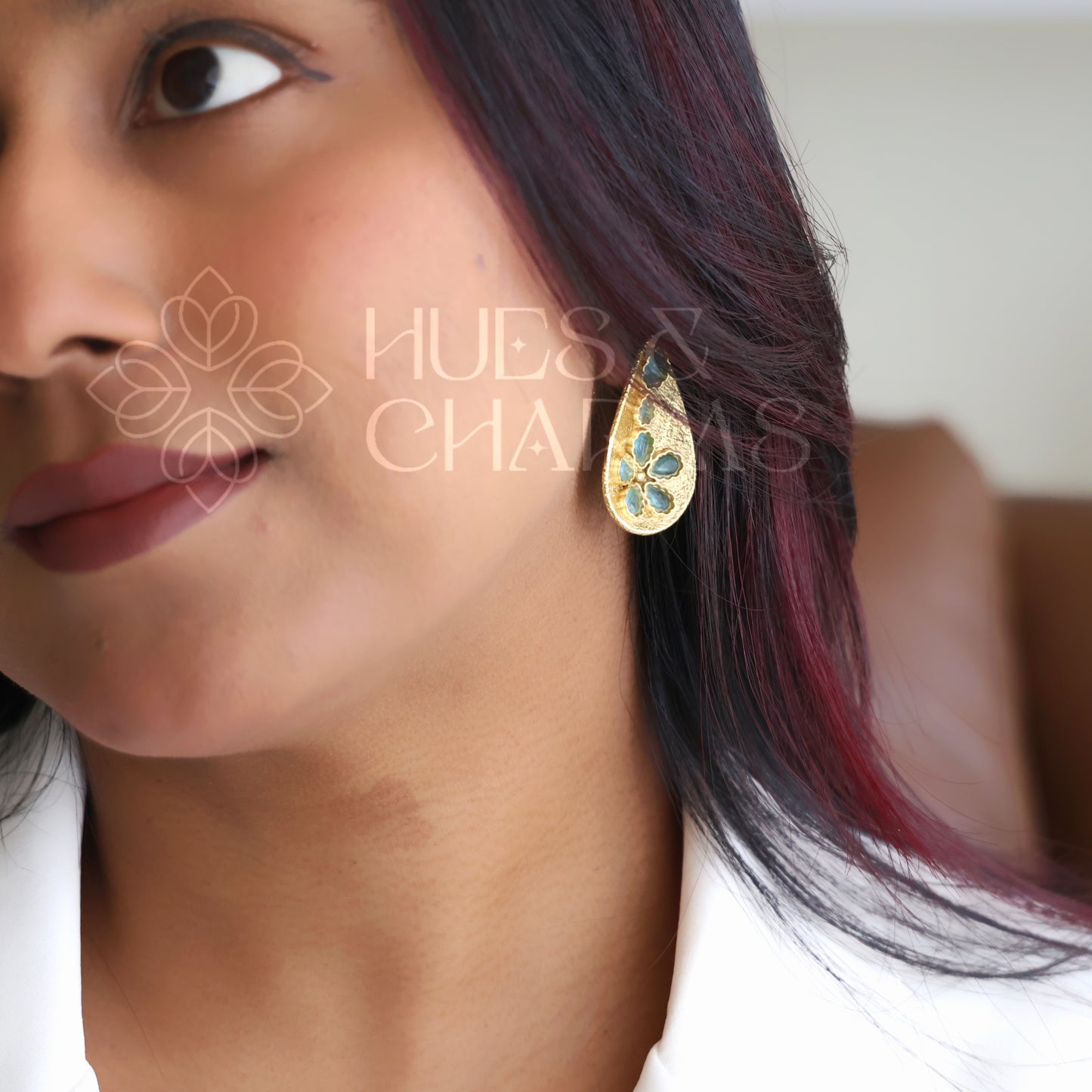 GOLDEN GLOSSY PETAL IVY DROP EARRINGS (COLOURS AVAILABLE)