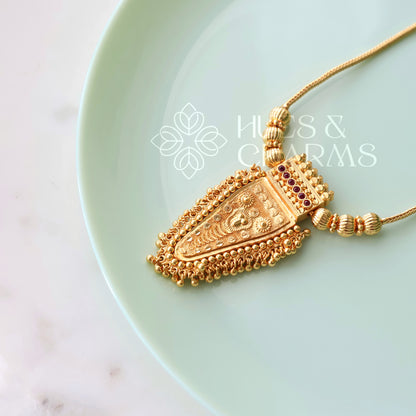 GOLD PLATED POORAM NETTIPATAM PENDANT NECKLACE | GOLD PLATED