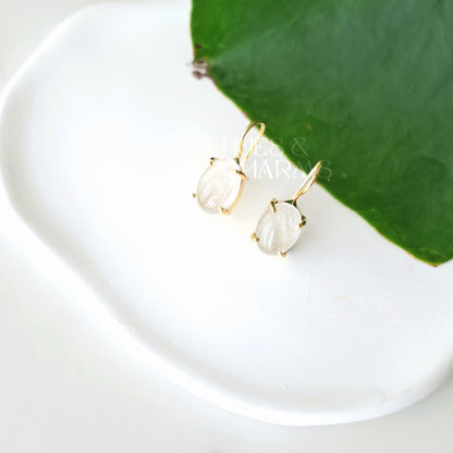 MINIMAL OVAL RAW STONE DROP EARRINGS (Colours available)