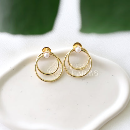 DUAL CIRCLE WITH PEARL EARRINGS