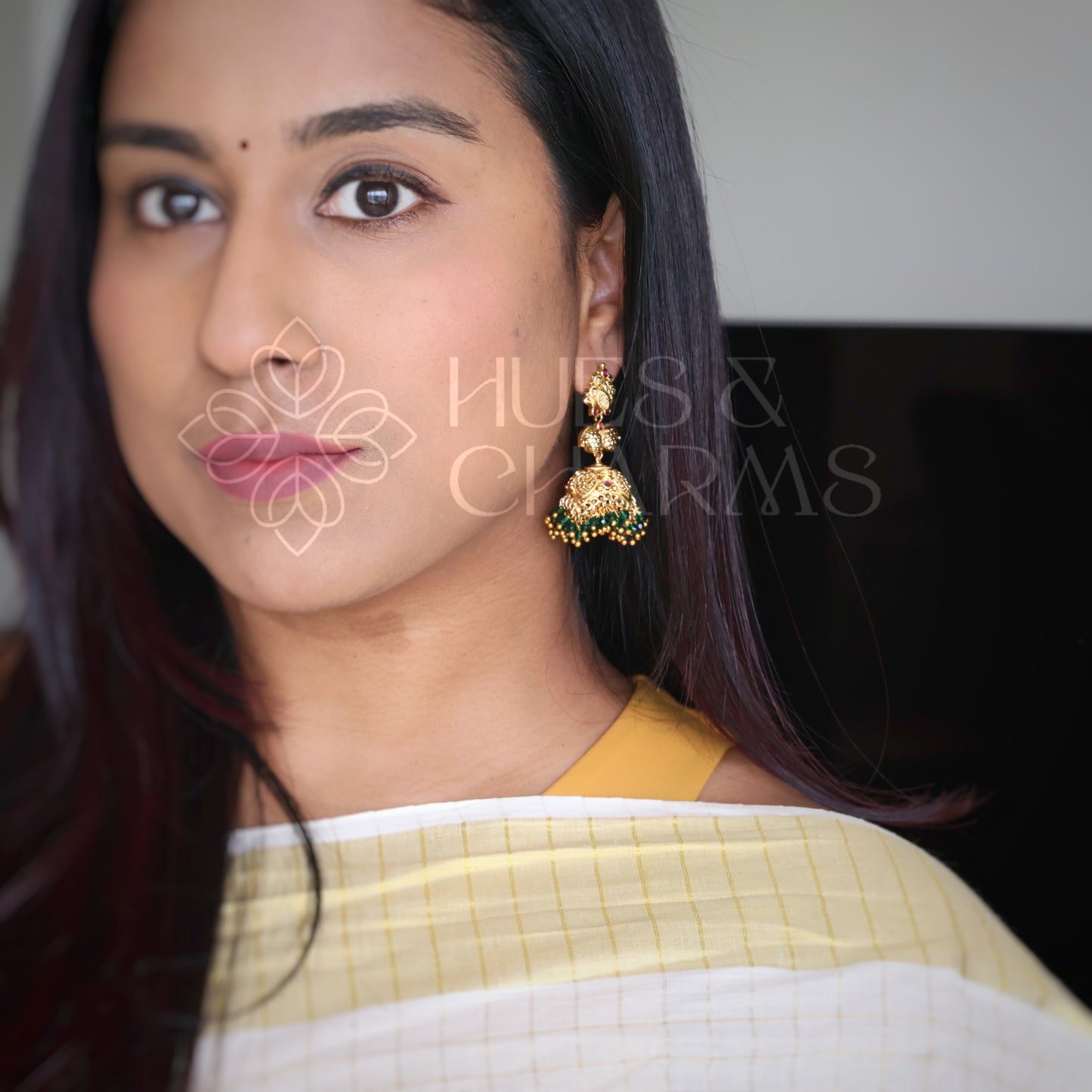 TRADITIONAL VAMIKA GREEN BEADED JHUMKA | PREMIUM JEWELLERY