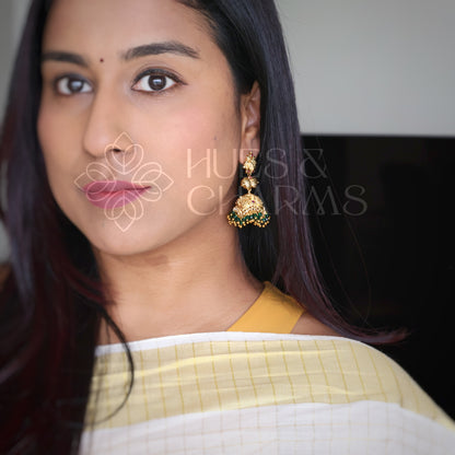 TRADITIONAL VAMIKA GREEN BEADED JHUMKA | PREMIUM JEWELLERY