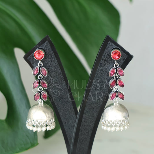 OXIDISED LEAF DROP JHUMKAS WITH CLUSTER PEARLS( COLOURS AVAILABLE )