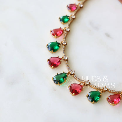 GOLDEN GLOSSY VELOURA DROP NECKLACE SET (COLOURS AVAILABLE)