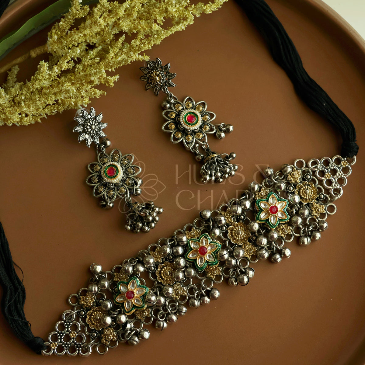MALLIKA DUAL TONE OXIDISED CHOKER SET