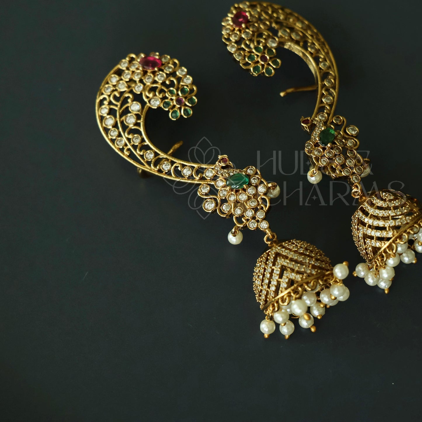 STATEMENT MAYURLEKHA AD EAR CUFF JHUMKAS WITH PEARLS