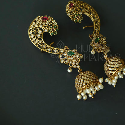 STATEMENT MAYURLEKHA AD EAR CUFF JHUMKAS WITH PEARLS