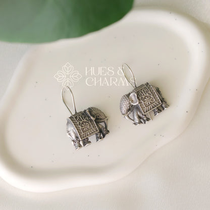 OXIDIZED HATHI DESIGN EARRINGS