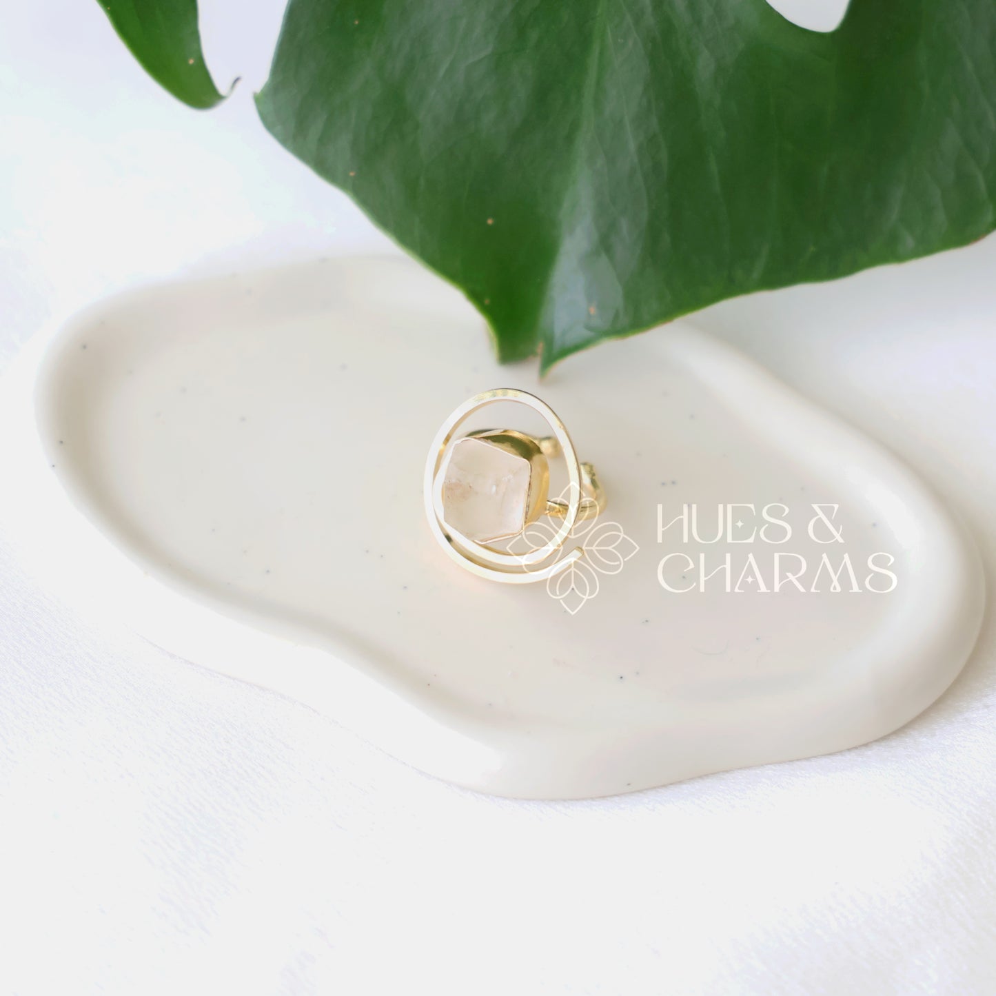 GOLDEN SPIRAL RAW STONE ADJUSTABLE RING (COLOURS AVAILABLE)