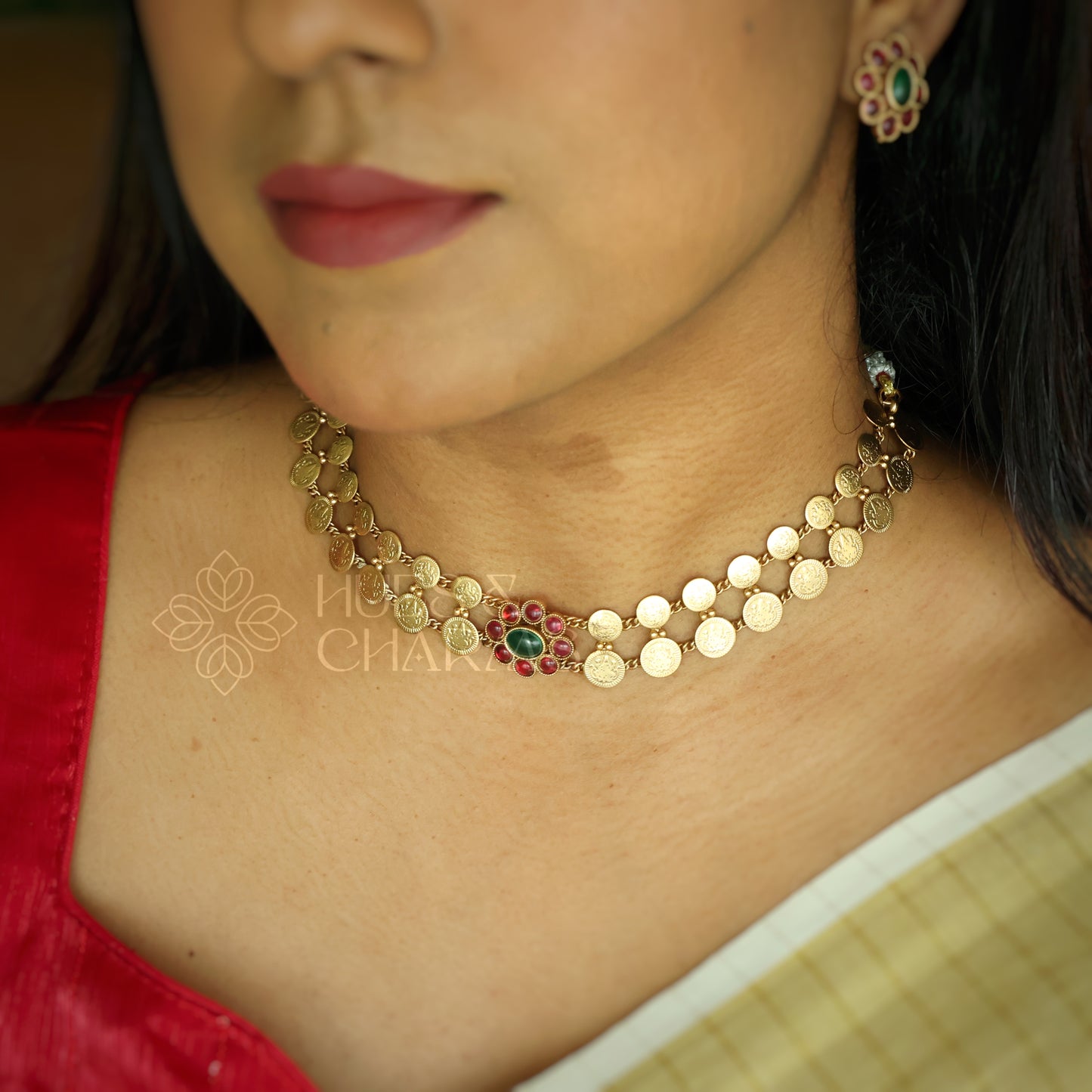 GOLDEN SOWBHAGYA LAKSHMI COIN CHOKER SET (Colours available)