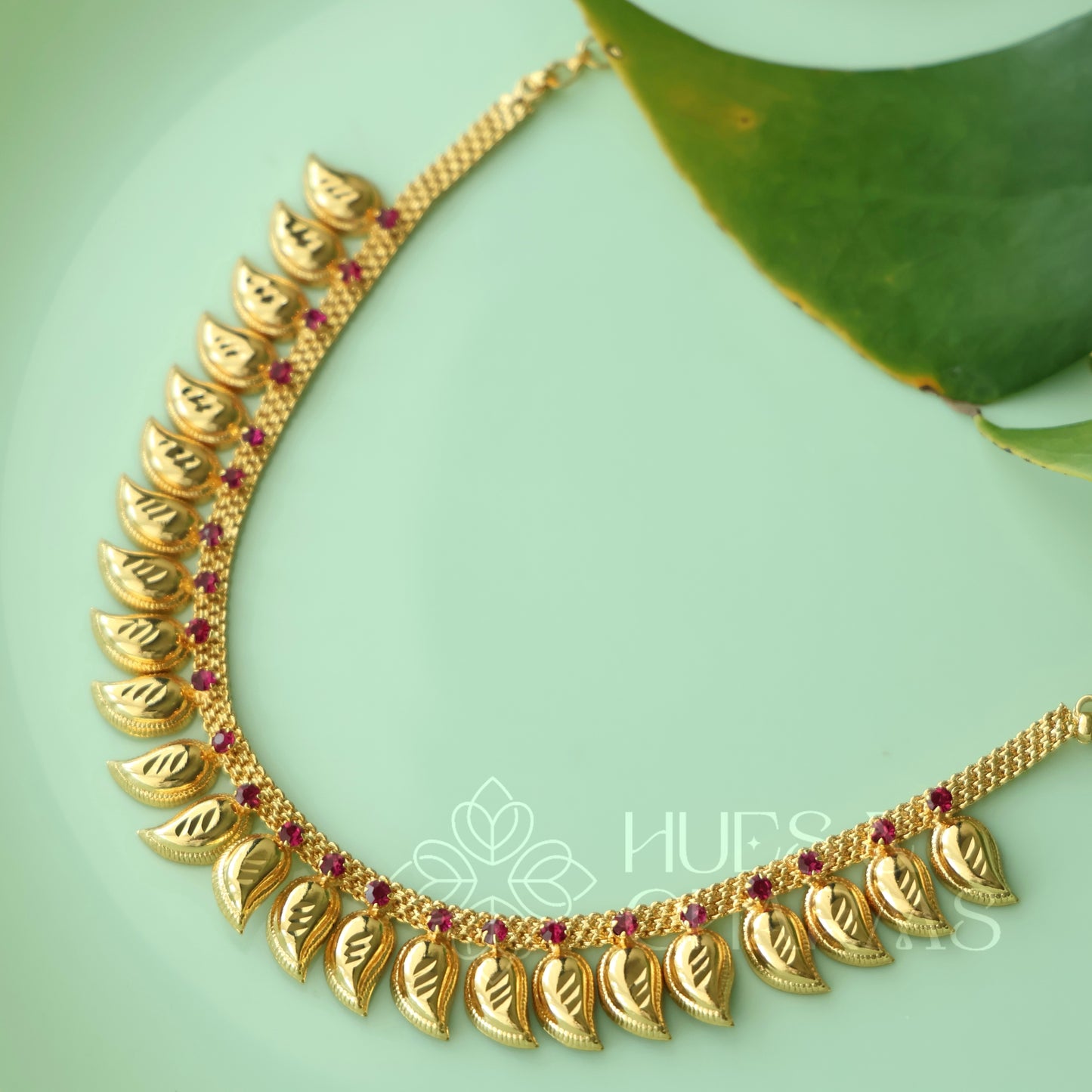 TRADITIONAL MANGO RUBY NECKLACE |GOLD PLATED