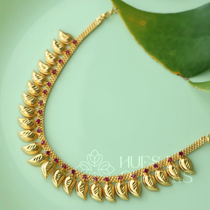 TRADITIONAL MANGO RUBY NECKLACE |GOLD PLATED