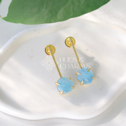 GOLDEN STICK EARRINGS WITH  RAW DYED STONE (COLOURS AVAILABLE)