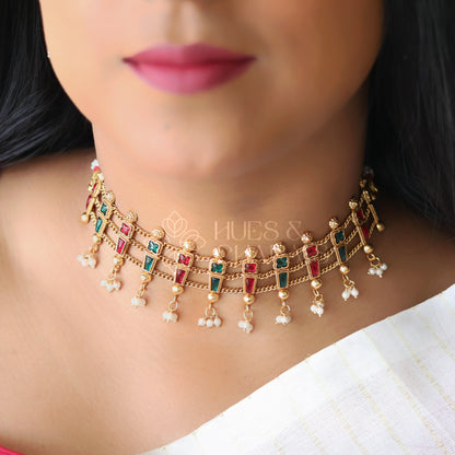 GOLDEN 3 LAYER KEMP CHOKER SET
