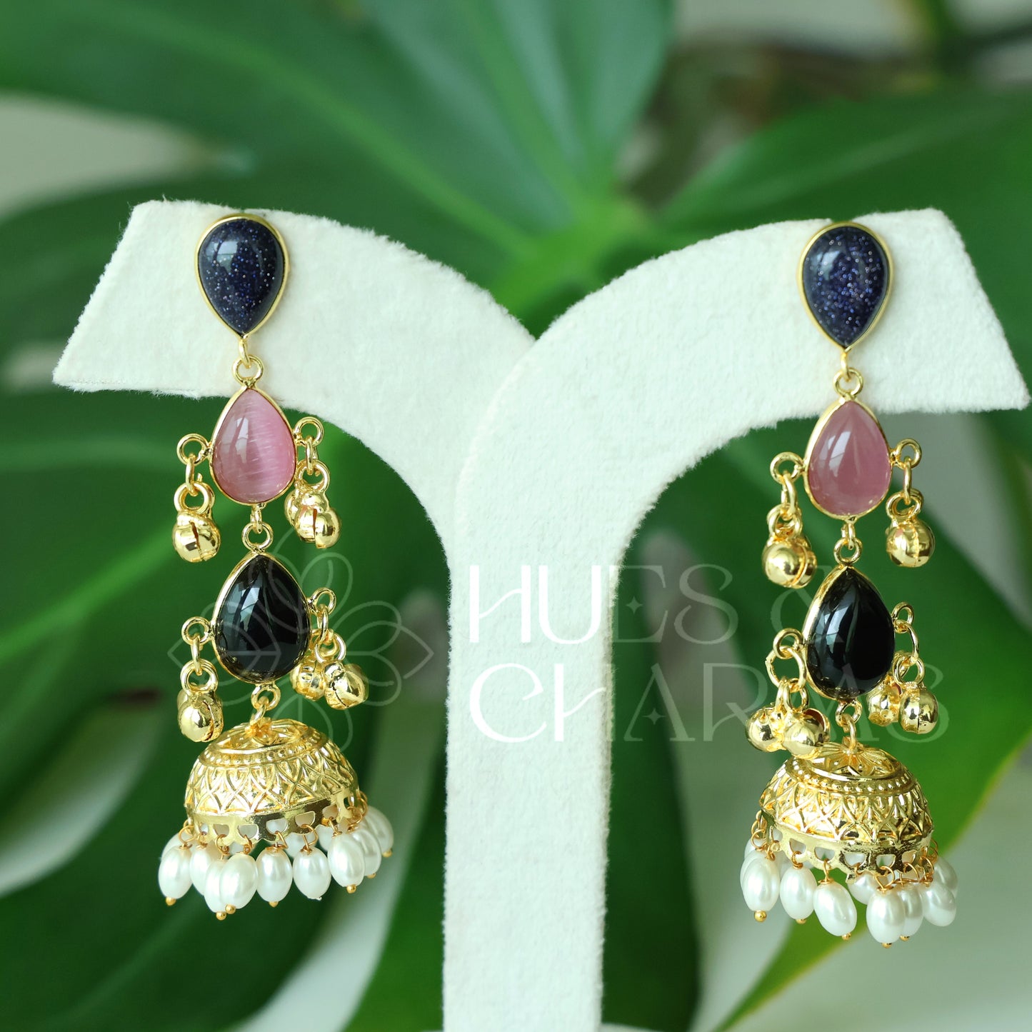 GOLDEN KANIKA PEARL GHUNGROO JHUMKA (Colours available)