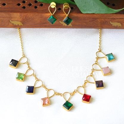 MULTICOLOR GLOSSY DROP NECKLACE SET