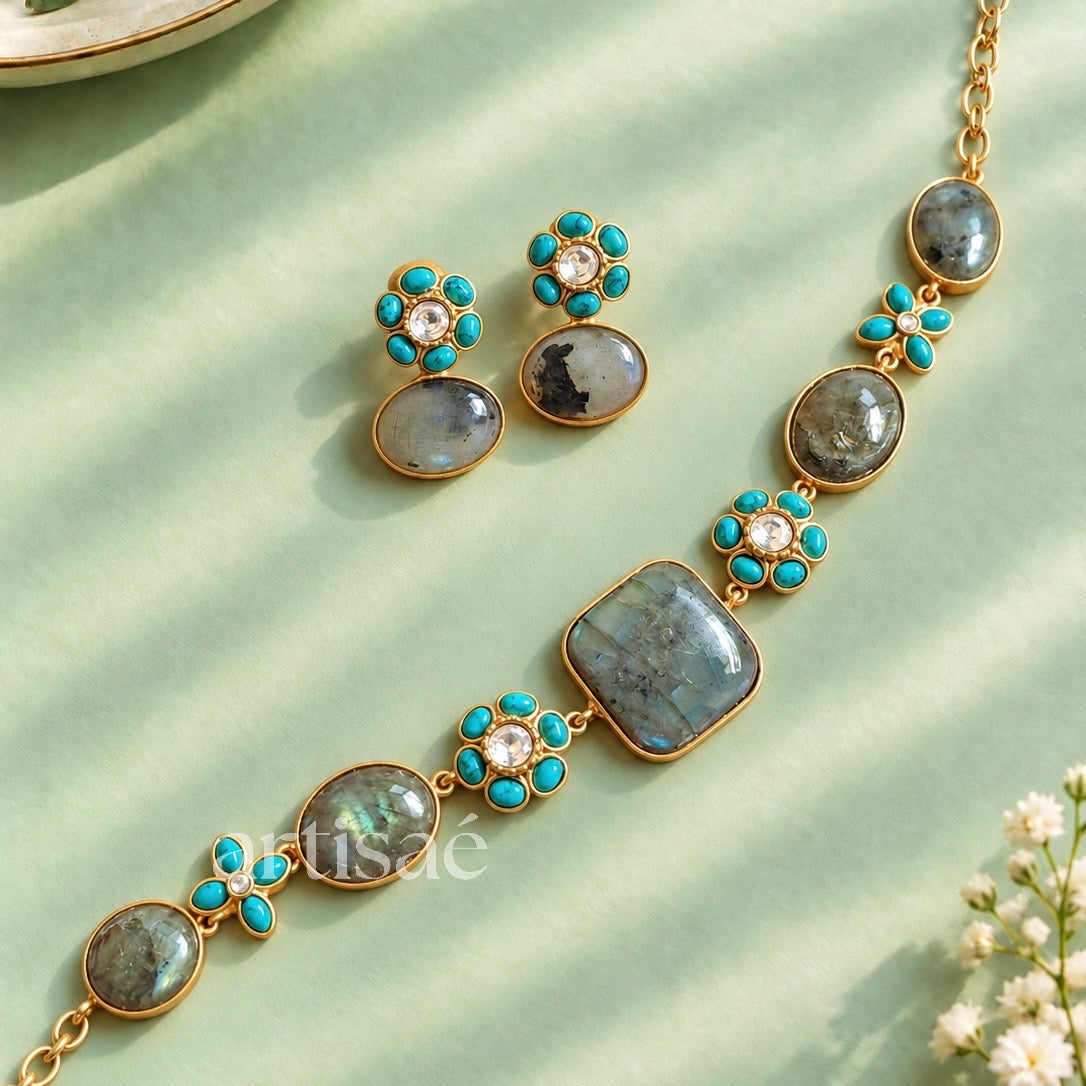 FIORELLE NATURAL STONE CHOKER SET - LABRADORITE