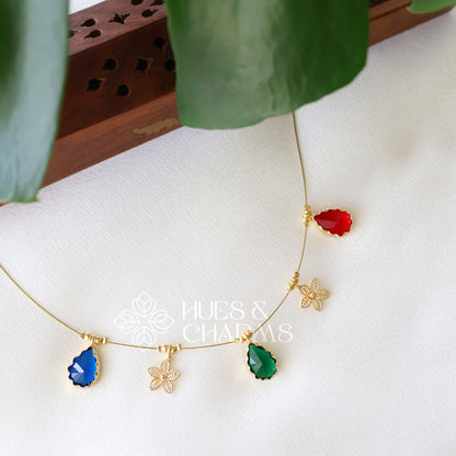 MULTICOLOUR GLOSSY DROP FLORAL FLOATING NECKPIECE