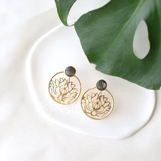 GOLDEN RAW STONE LOTUS EARRINGS