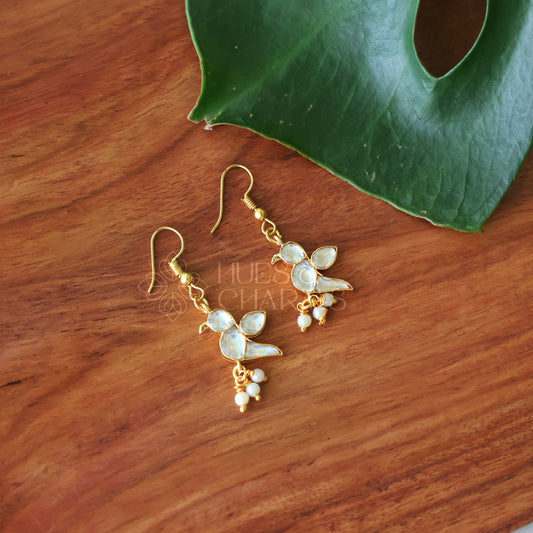 WHITE PARROT DROPS EARRINGS
