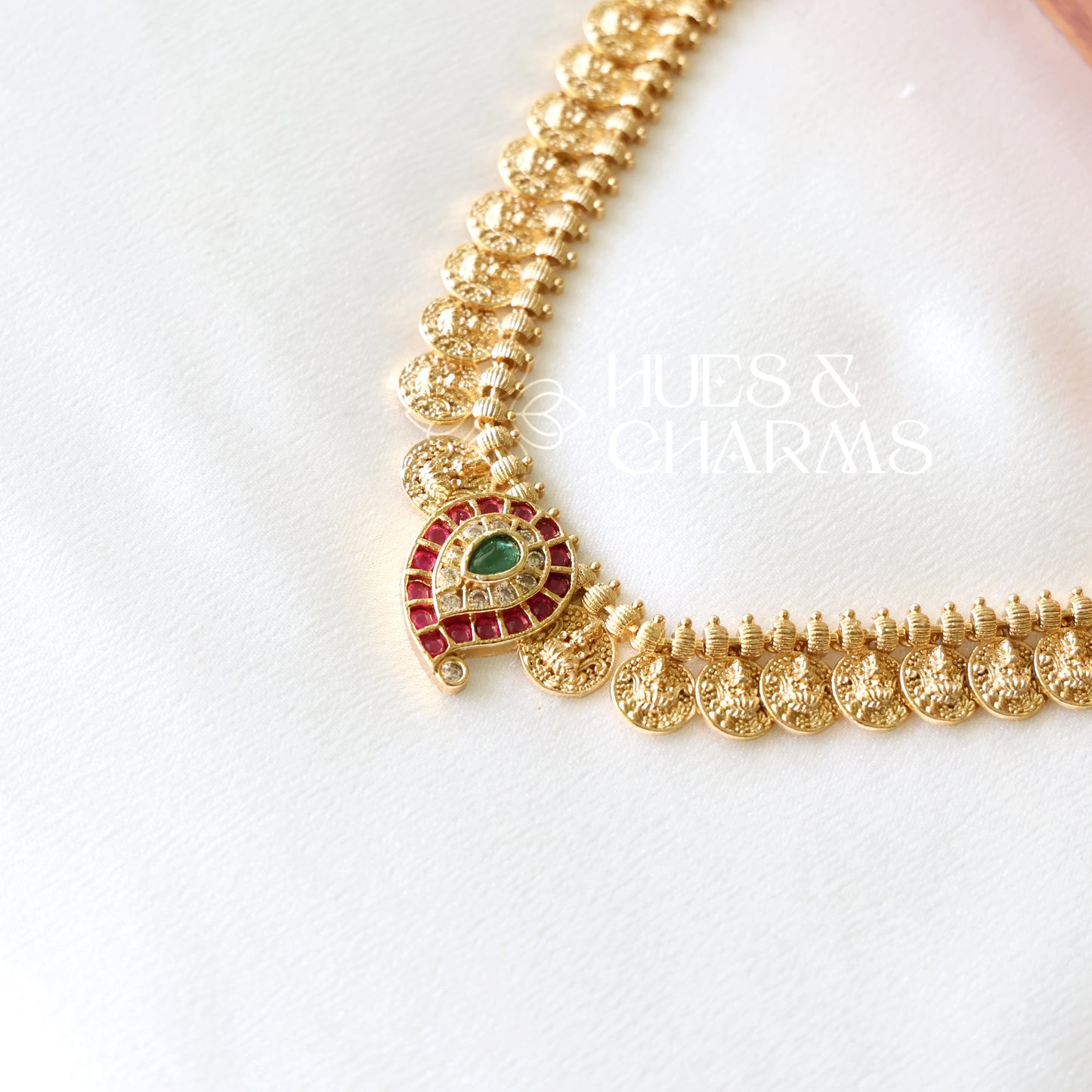 TRADITIONAL LAKSHMI KAASHU MAALA NECKLACE SET (COLOURS AVAILABLE)