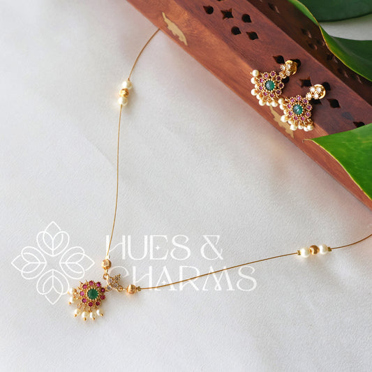 TRADITIONAL FLORAL CHARM FLOATING NECKLACE SET