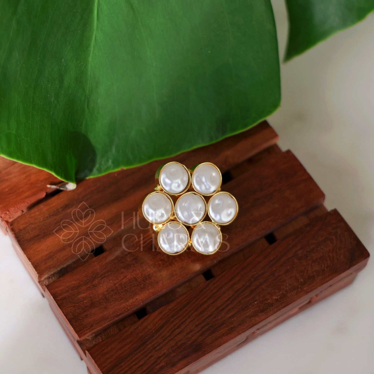 GOLDEN 7 PEARL CELESTE ADJUSTABLE RING