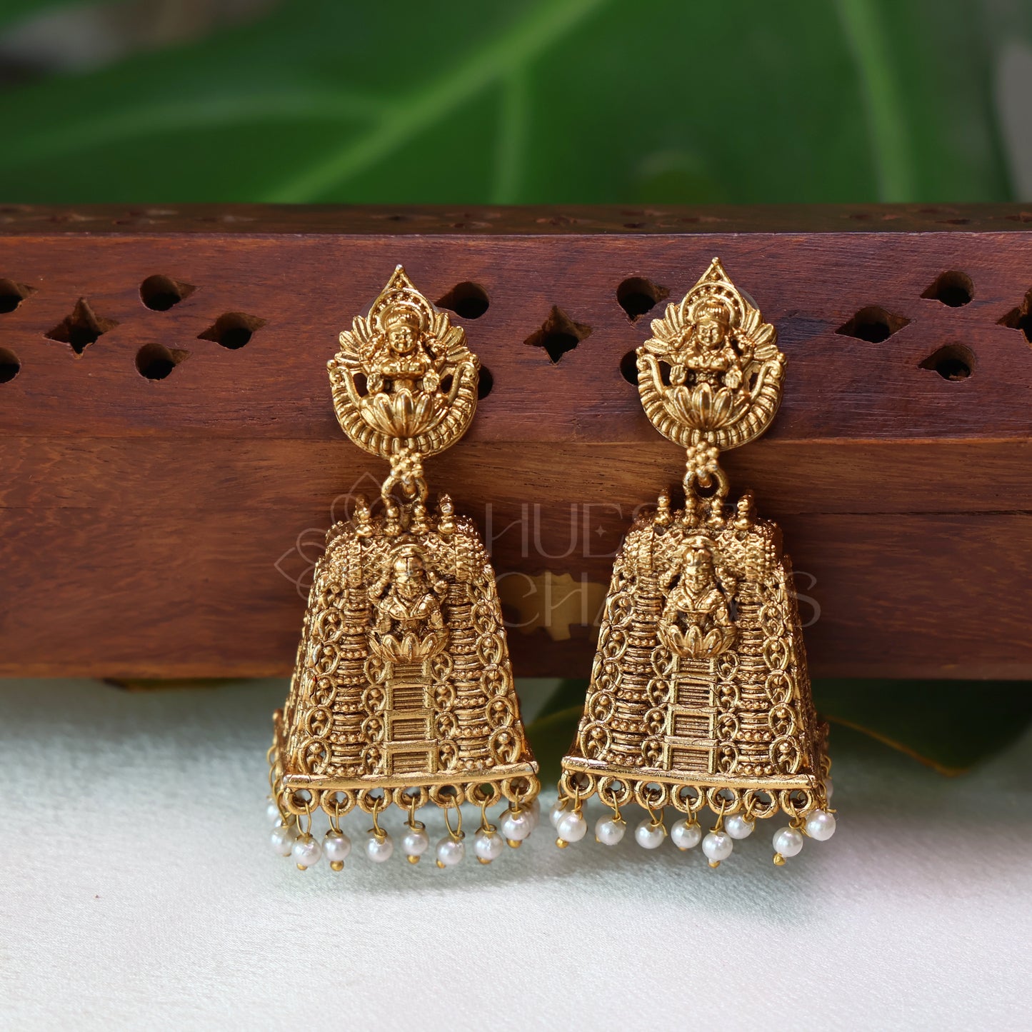 GOPURAM TEMPLE JHUMKA
 WITH PEARLS