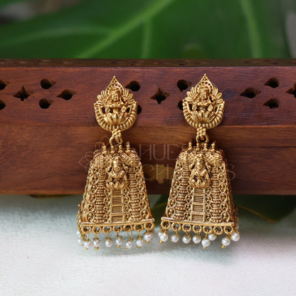 GOPURAM TEMPLE JHUMKA
 WITH PEARLS
