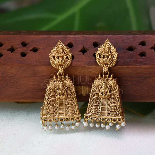 GOPURAM TEMPLE JHUMKA
 WITH PEARLS