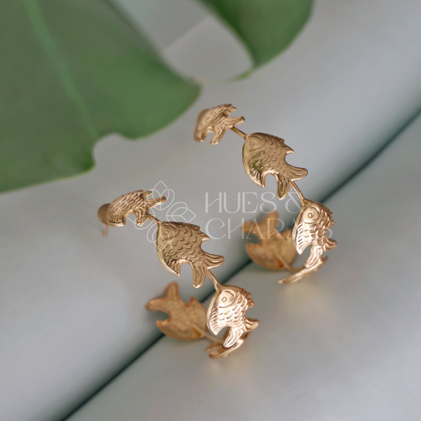 GOLDEN STATEMENT PISCES CHARM HOOP EARRINGS