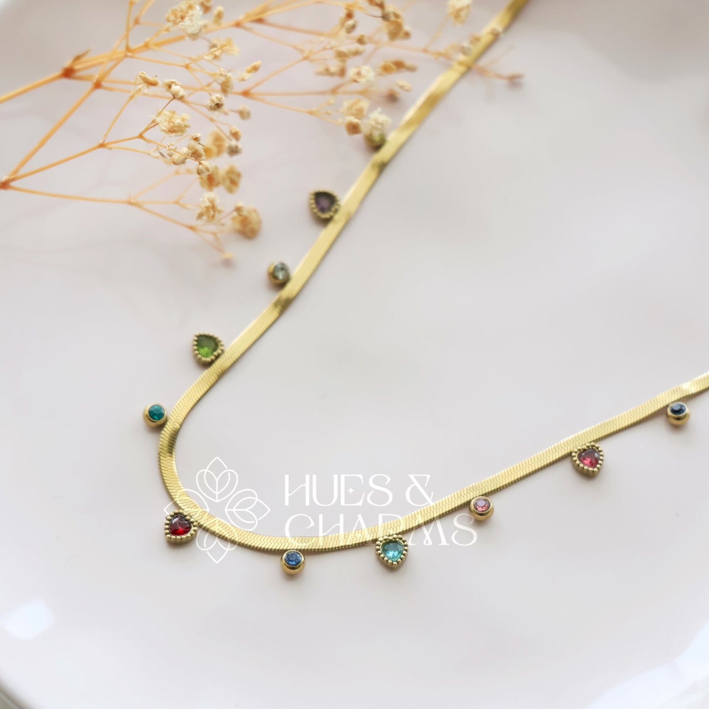 GOLDEN MULTICOLOUR STONES NECKPIECE