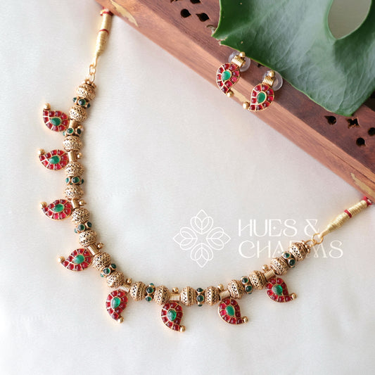 GOLDEN TARANGINI KEMP PALAKKA NECKLACE SET