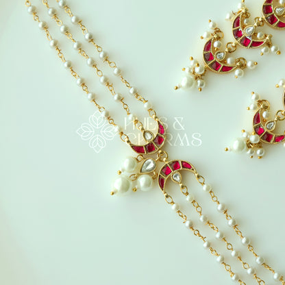 PEARL LAYERED JADAU CHANDRÉ CHOKER SET |PREMIUM JEWELLERY (Colours available)