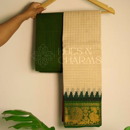 MADURAI SUNGUDI GANGA JAMUNA BORDERED SAREE (MUD WHITE COLOUR )