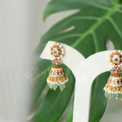 GOLDEN RATNIKA KEMP JHUMKA WITH PEARLS | PREMIUM JEWELLERY
