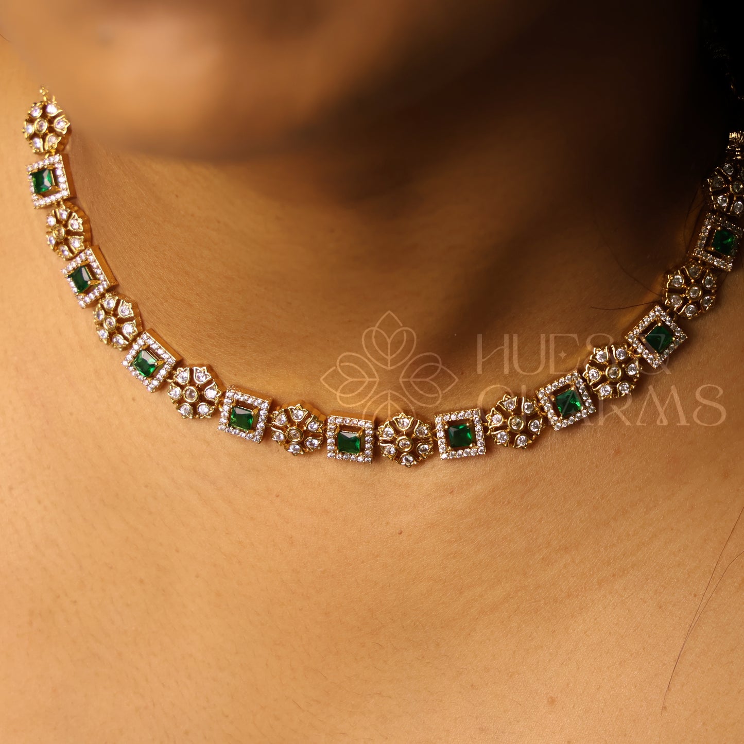 GOLDEN RATNAPUSHPA AD NECKLACE SET (Colours available)