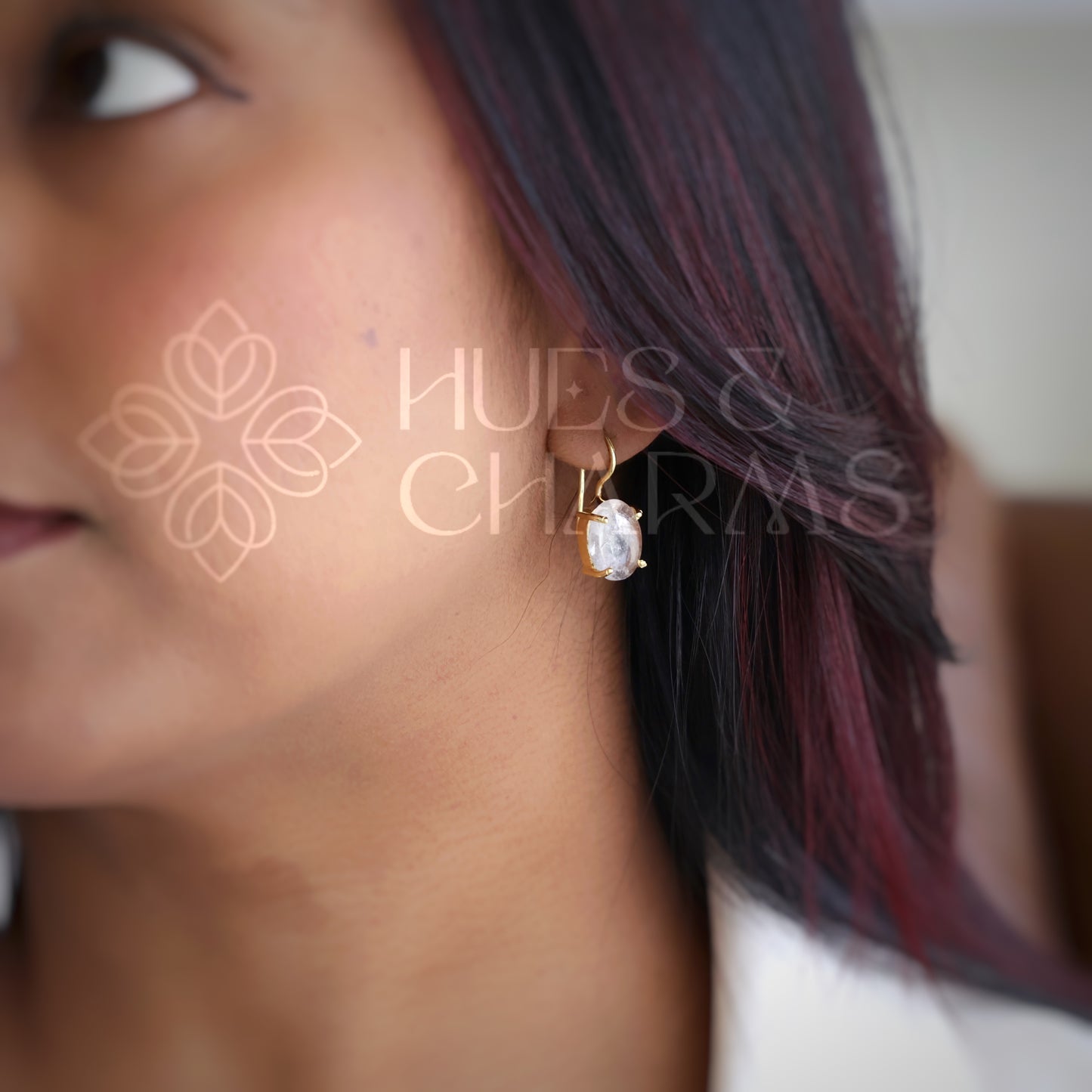 MINIMAL OVAL RAW STONE DROP EARRINGS (Colours available)