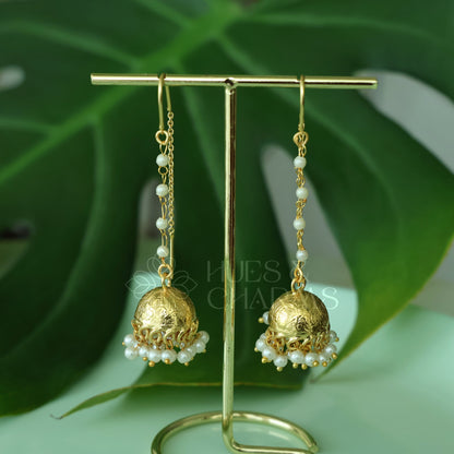 NEEDLE AND THREAD FLORAL EMBOSSED  PEARL JHUMKA EARRINGS