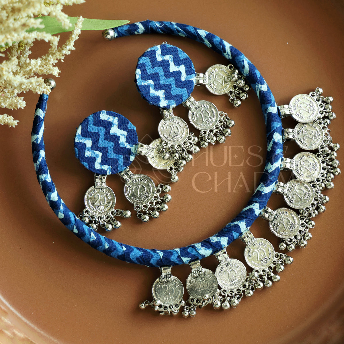 INDIGO PRINTED COIN FABRIC HASLI SET