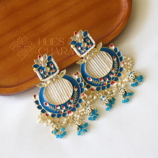 MEENAKARI EARRINGS WITH TRI JHUMKA  - SKY BLUE