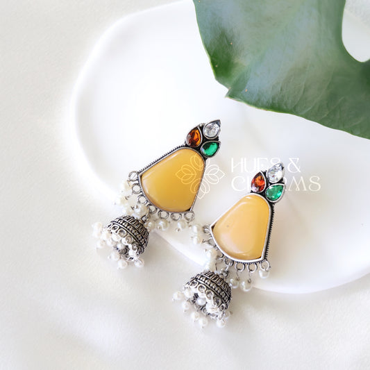 OXIDIZED GLOSSY JHUMKA EARRINGS ( COLOURS AVAILABLE )