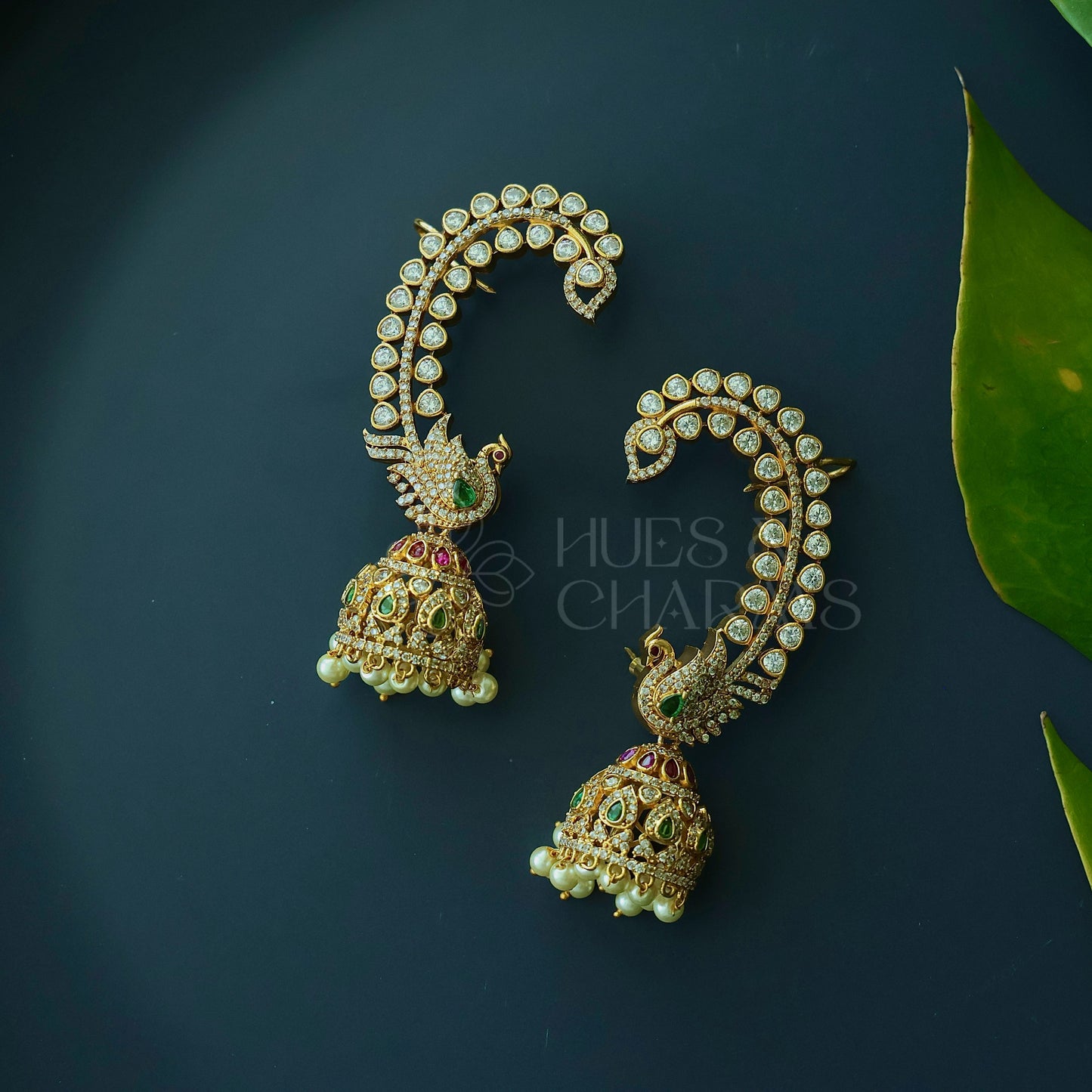 GOLDEN RATNAMAYI AD EAR CUFF JHUMKA WITH PEARLS