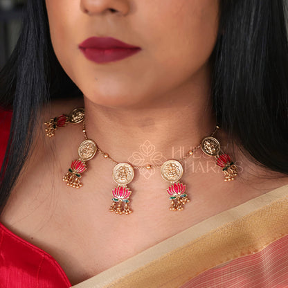 GOLDEN PADMA LAKSHMI COIN NECKLACE SET