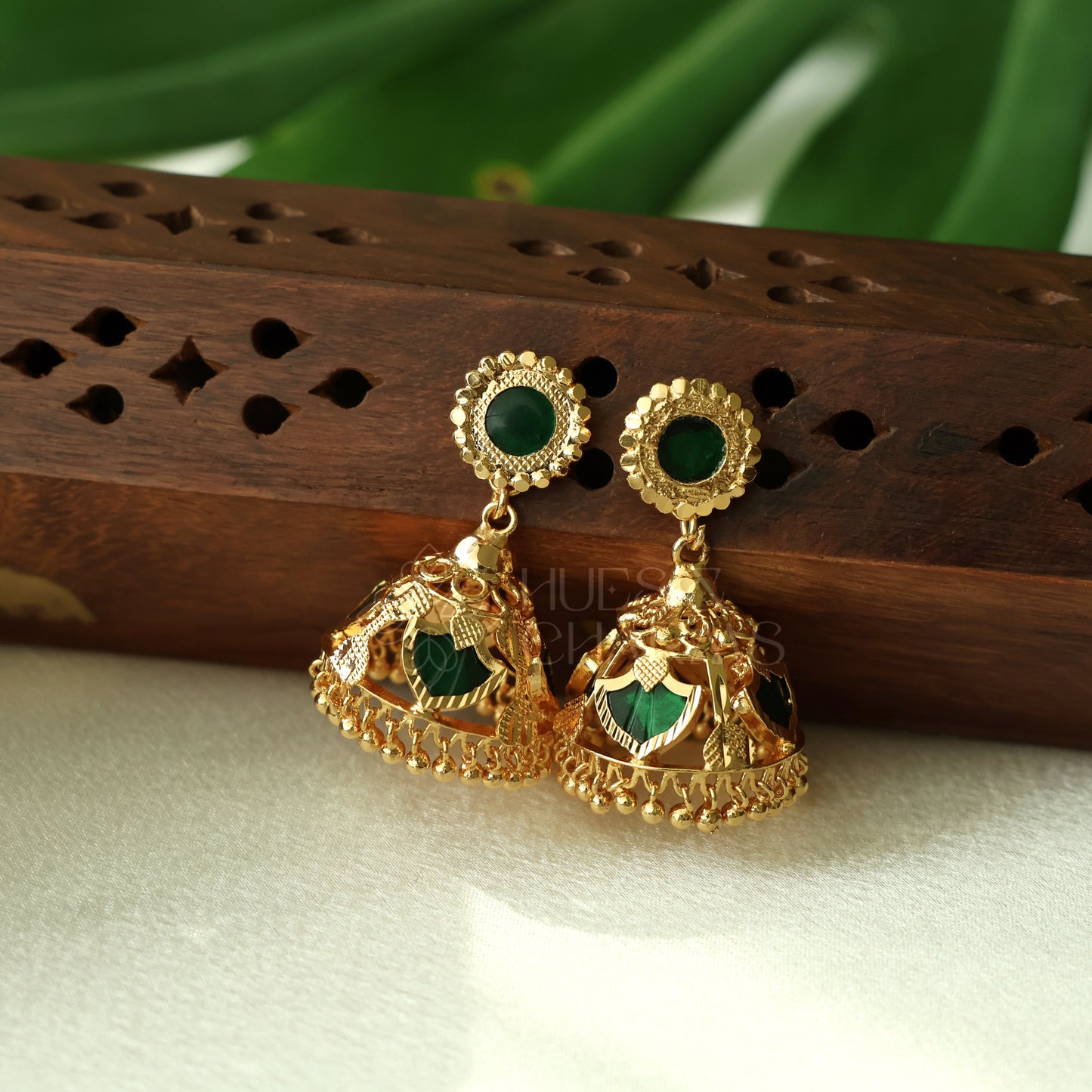 GOLDEN PALAKKA JHUMKAS |GOLD PLATED(Colours available)