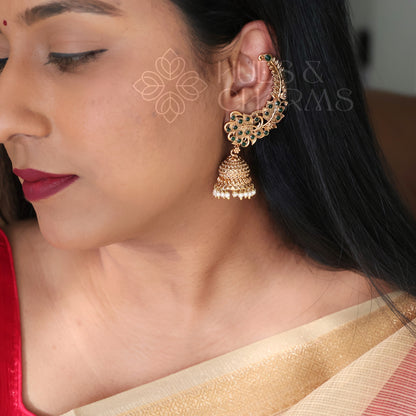 GOLDEN KANKA LEAF EAR CUFF JHUMKAS WITH PEARLS (COLOURS AVAILABLE)
